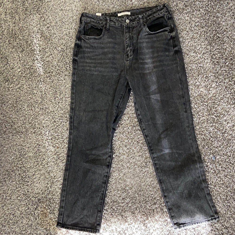 Mid rise washed out black mom jeans